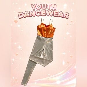 KIZZI DANCEWEAR Girl’s Youth Unitard Burnt Orange & Champagne Metallic Sheen YL